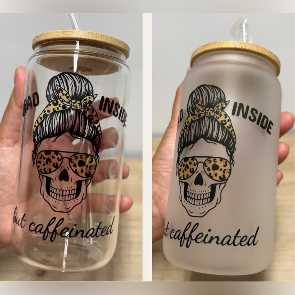 Dead Inside But Caffeinated Bee Glass Can